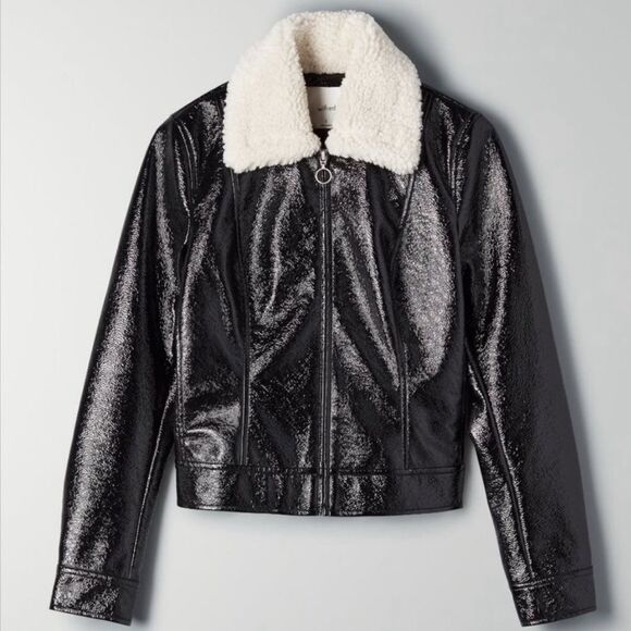 Aritzia Wilfred Tempest Jacket Sherpa Collar Black- Size Medium - Picture 1 of 13